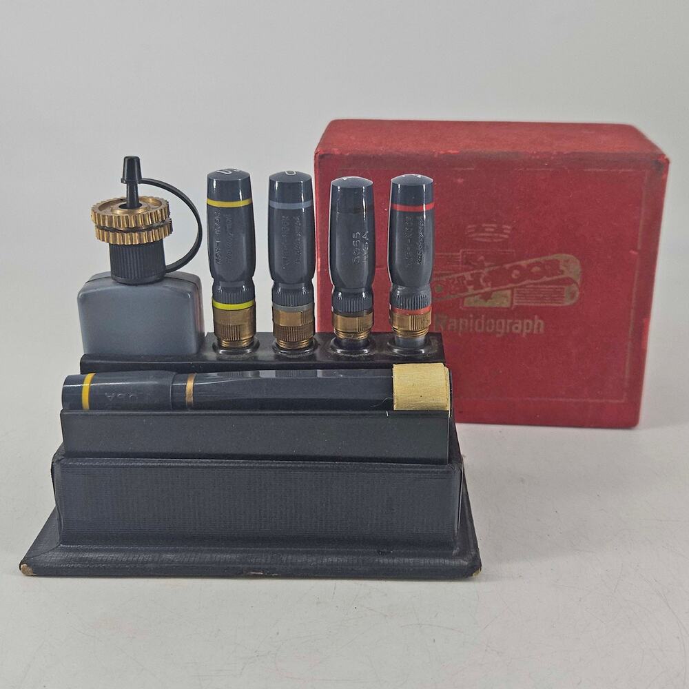 Vintage Koh-I-Noor Rapidograph Technical Fountain Pen Set 4 Original Box and Ink
